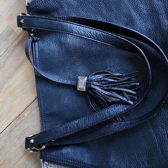 Stella & Dot Black Leather Purse Shoulder Bag Snakeskin Detail Sides - Picture 16 of 17